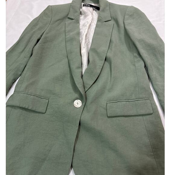 Zara Womens Small Single Button Flowy Blazer Khaki Green Oversized Office Career - Picture 6 of 11